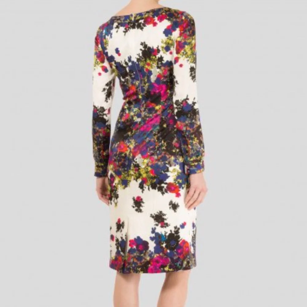 EUC Erdem Floral Silk Sheath Long Sleeve Dress Size 14 US - Picture 2 of 10